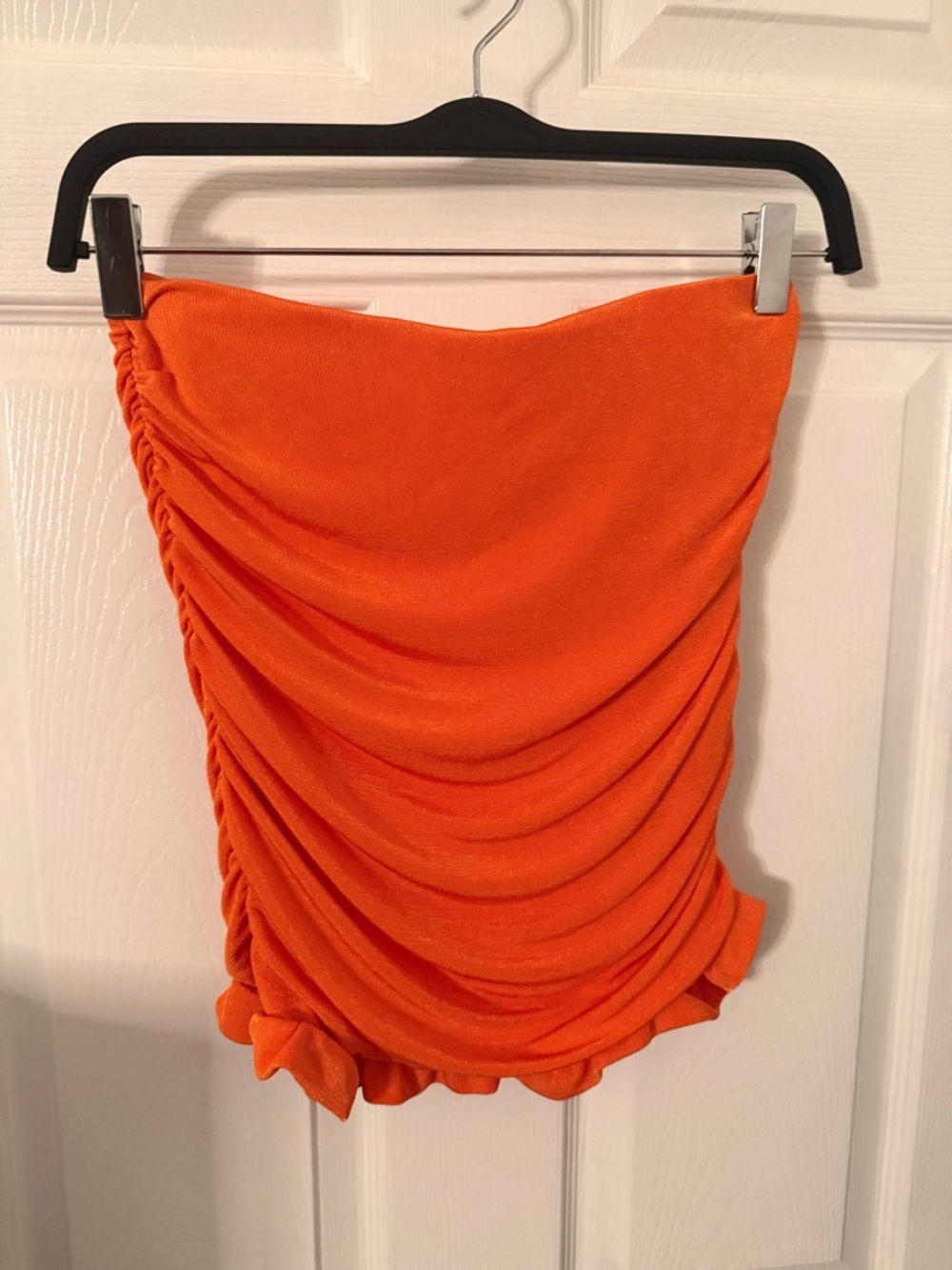 Orange Ruched Mini Skirt
